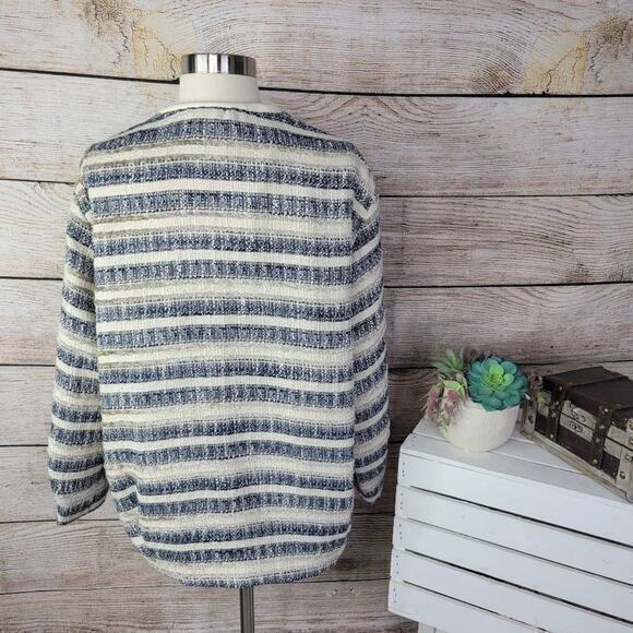 H&M Women's Stripe Polyester Full Zip Jacket Blue & Cream Size 8 - Picture 5 of 7